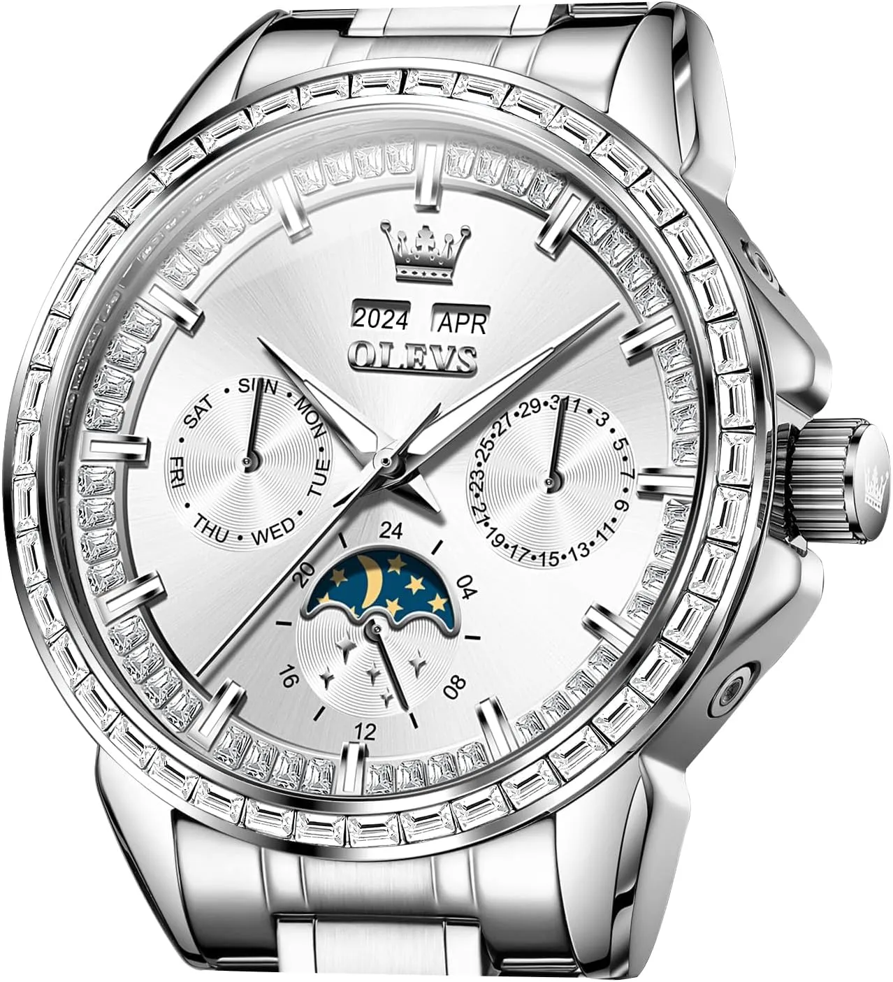 OLEVS Mens Automatic Watch 42MM Diamond Large Dial with Multi-Function Perpetual Calendar Tourbillon Mechanical Winding Watch Stainless Steel 30M Waterproof Luminous Rose Gold Watches Gift