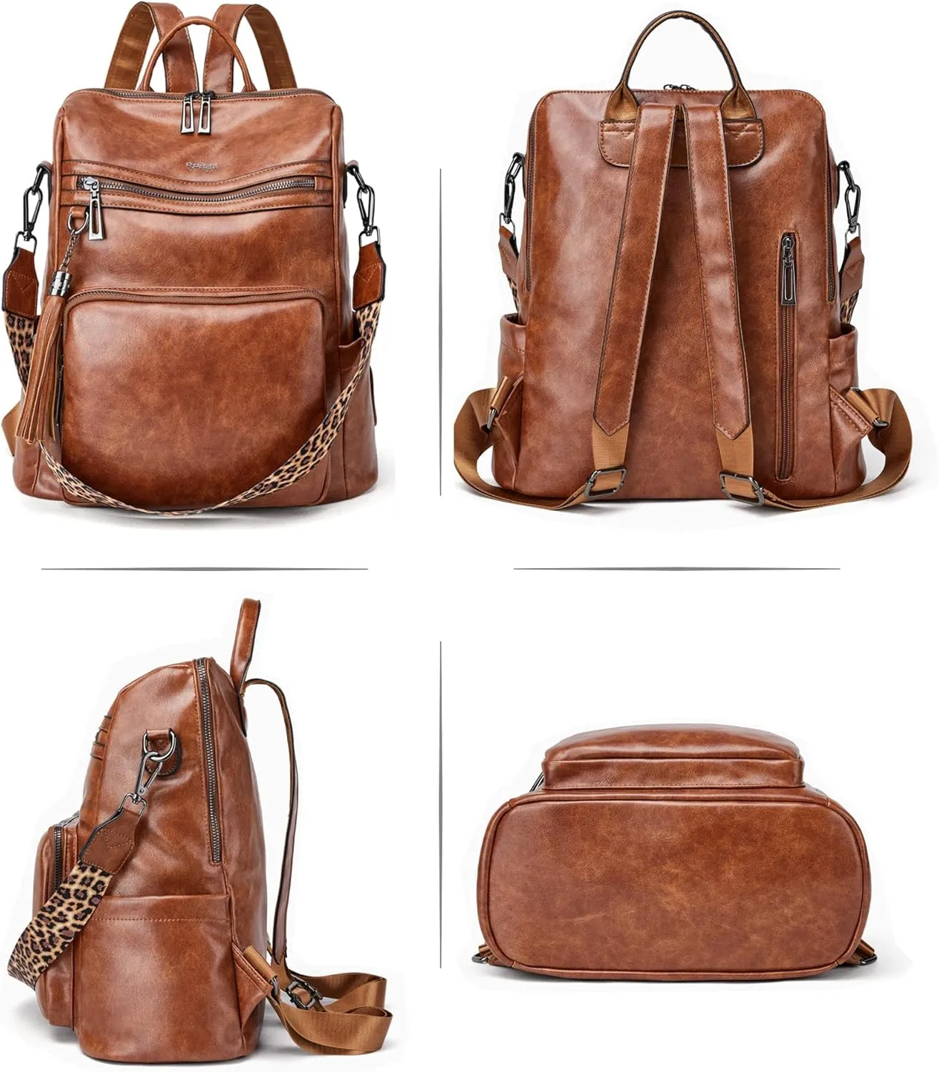 OPAGE Leather Backpack Purse for Women Fashion Tassel Ladies Shoulder Bags Designer Large Backpack Travel Bag