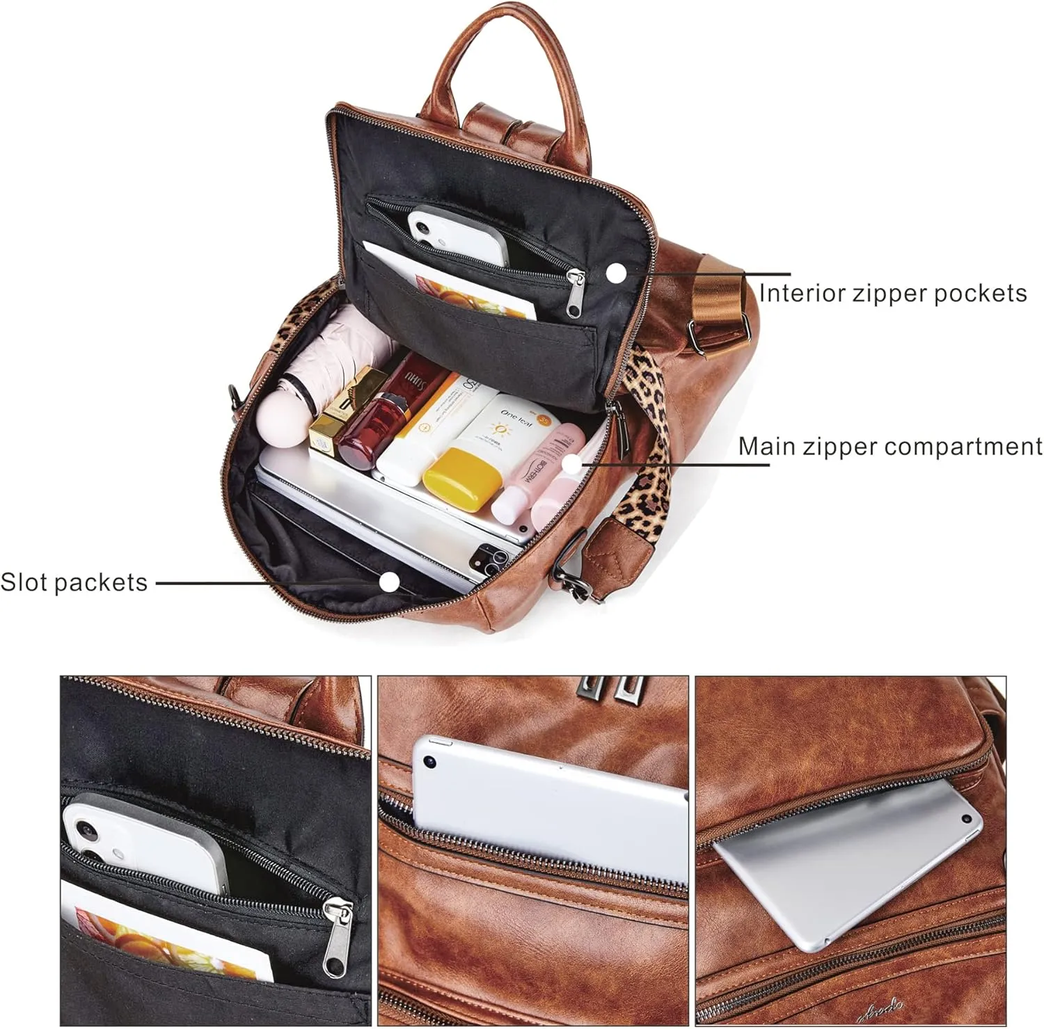 OPAGE Leather Backpack Purse for Women Fashion Tassel Ladies Shoulder Bags Designer Large Backpack Travel Bag
