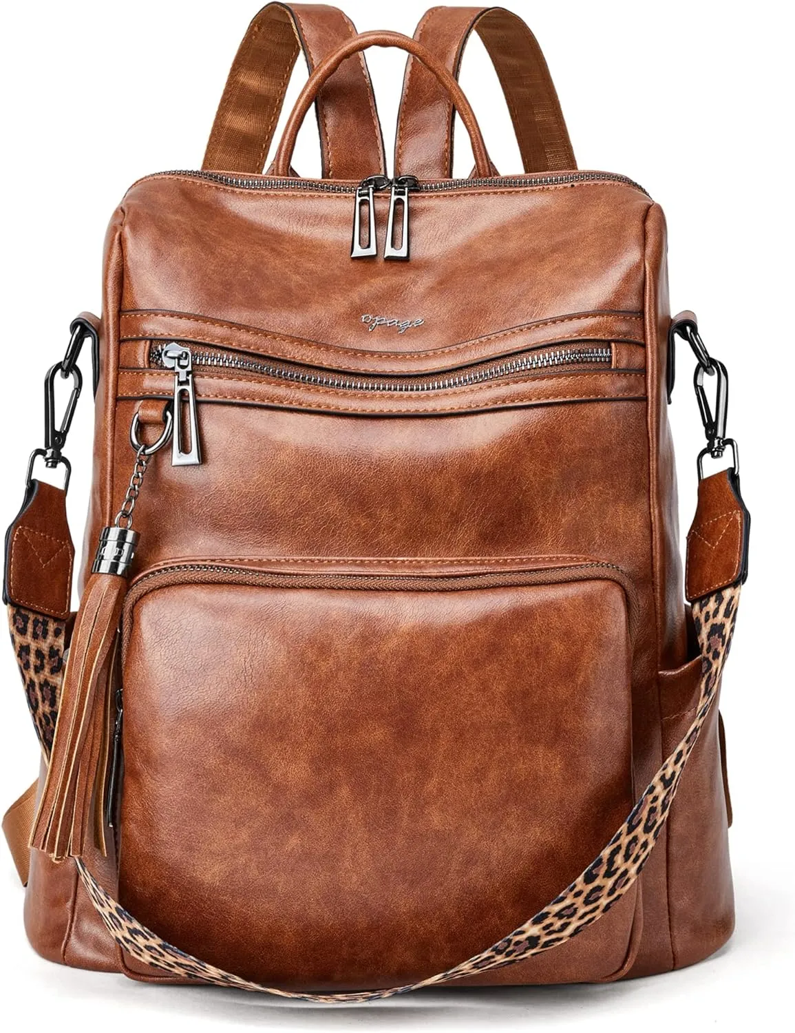 OPAGE Leather Backpack Purse for Women Fashion Tassel Ladies Shoulder Bags Designer Large Backpack Travel Bag
