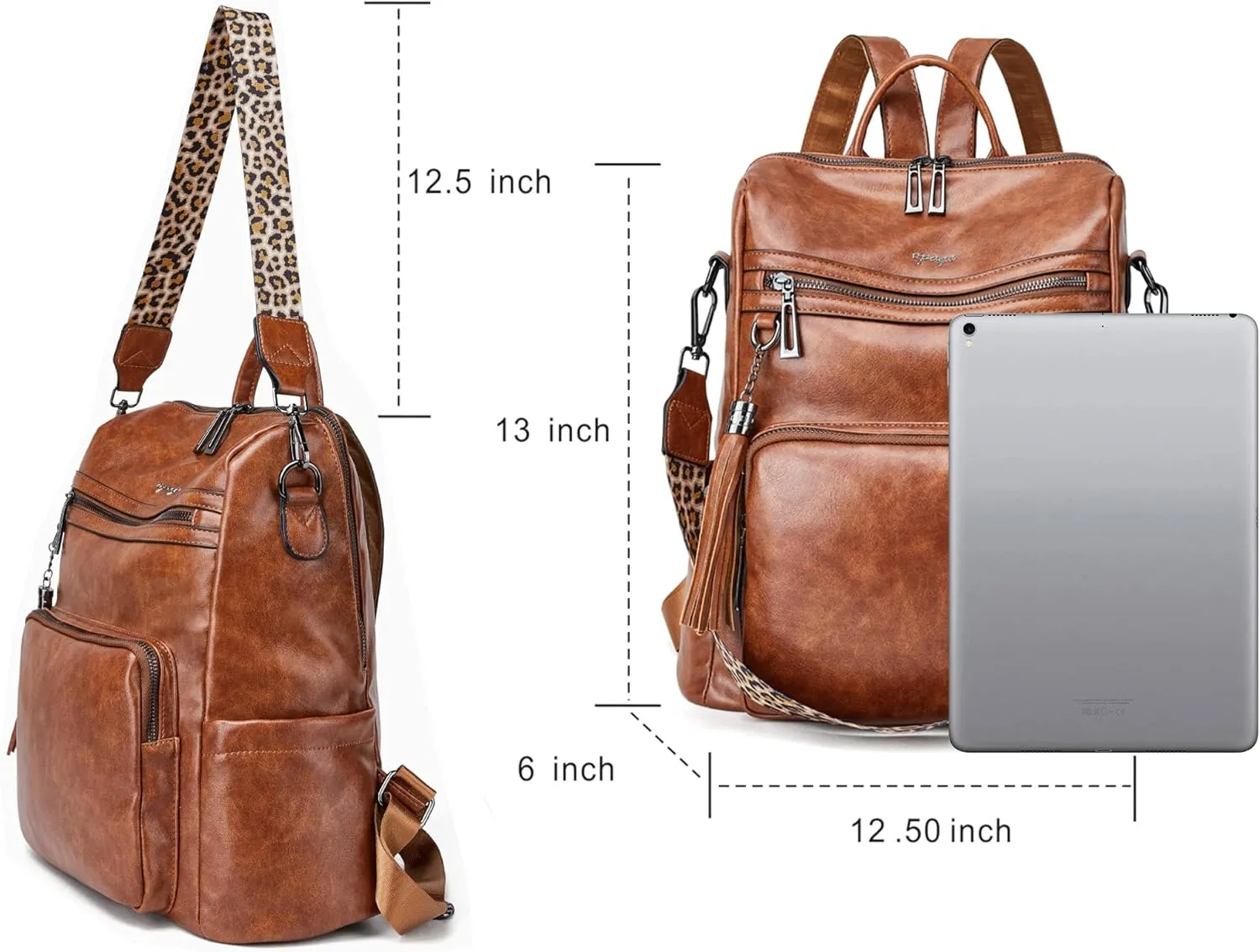 OPAGE Leather Backpack Purse for Women Fashion Tassel Ladies Shoulder Bags Designer Large Backpack Travel Bag