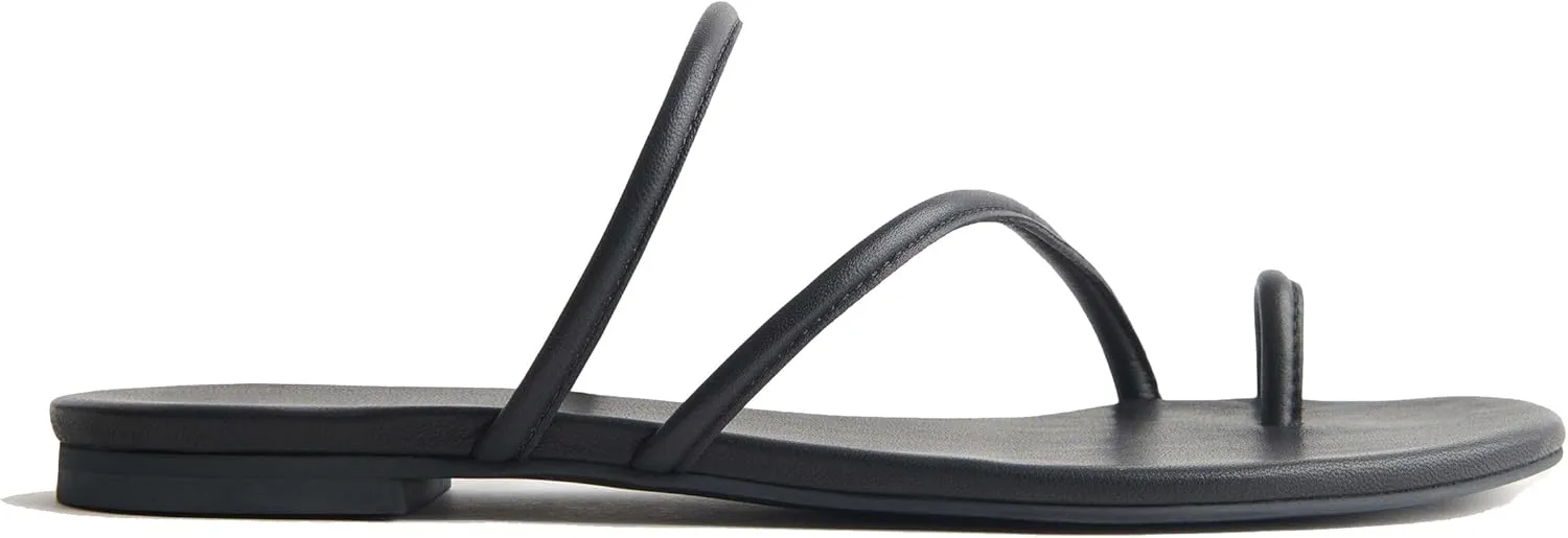 Open Toe Strappy Flat Sandals for Women Toe Ring Slides Slippers Casual Comfortable Beach Summer Dress Sandals Shoes