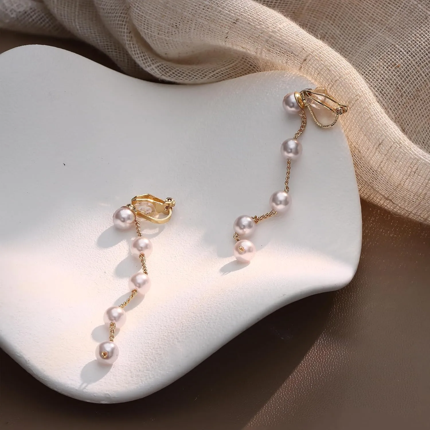 ORAZIO Clip On Earrings,Pearl Clip on Earrings for Women Long Pearl Drop Dangle Earrings,Lightweight Bow Heart CZ Clip On Hoop Earrings - Statement Fake Earrings Ear Clips Jewelry for Wedding Bridal
