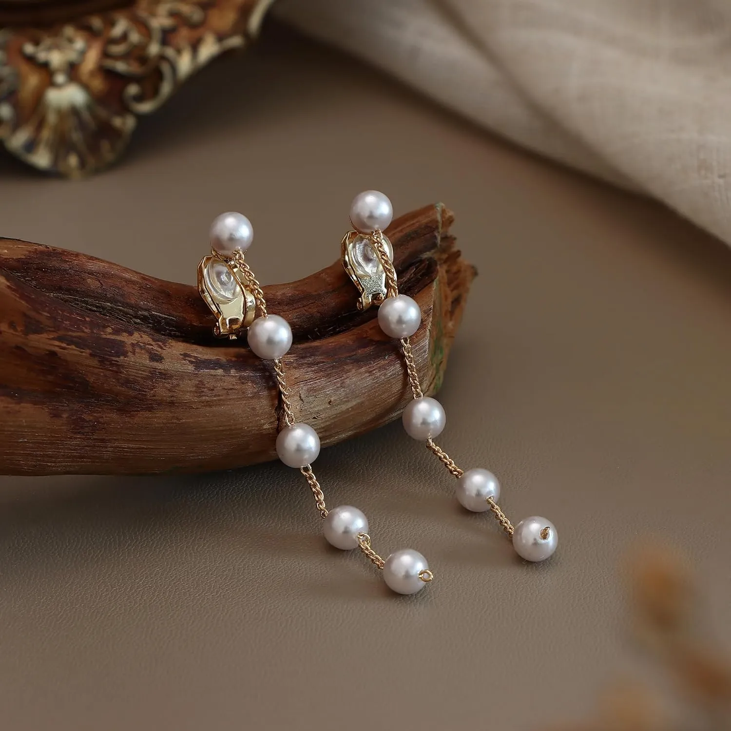 ORAZIO Clip On Earrings,Pearl Clip on Earrings for Women Long Pearl Drop Dangle Earrings,Lightweight Bow Heart CZ Clip On Hoop Earrings - Statement Fake Earrings Ear Clips Jewelry for Wedding Bridal
