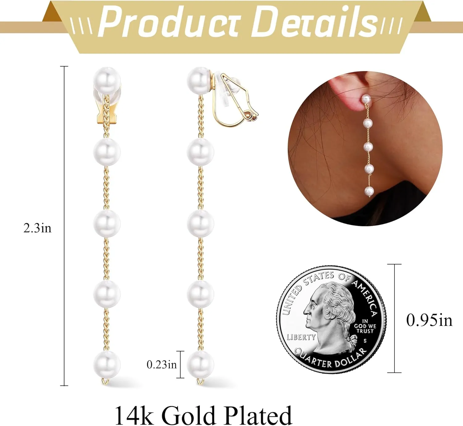 ORAZIO Clip On Earrings,Pearl Clip on Earrings for Women Long Pearl Drop Dangle Earrings,Lightweight Bow Heart CZ Clip On Hoop Earrings - Statement Fake Earrings Ear Clips Jewelry for Wedding Bridal