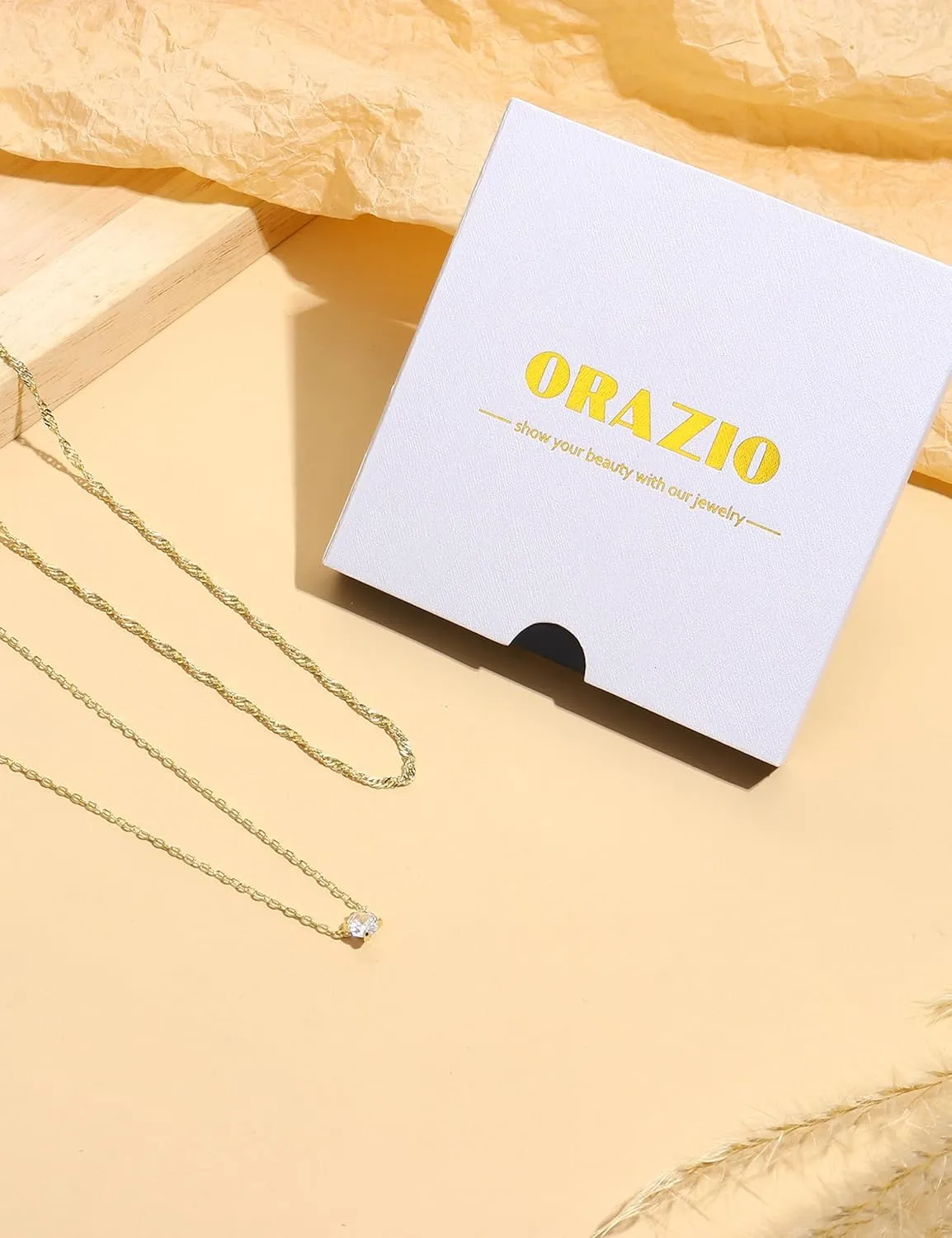 ORAZIO Layered Gold Necklaces for Women Non Tarnish, Dainty 14K Gold Plated Cubic Zirconia Necklace Stack Layering Chain Necklaces Stackable Cute CZ Pendant Choker Necklace for Women