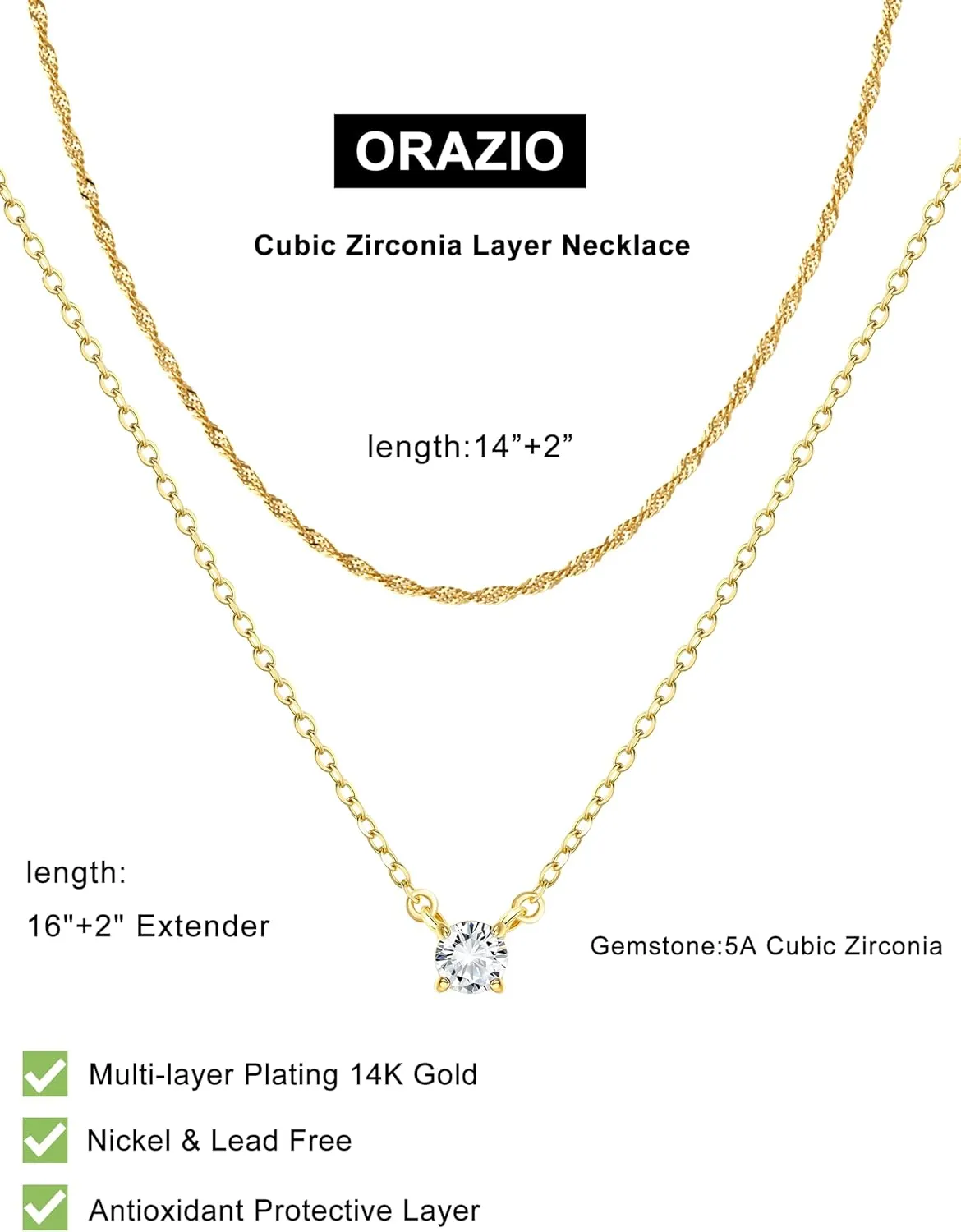 ORAZIO Layered Gold Necklaces for Women Non Tarnish, Dainty 14K Gold Plated Cubic Zirconia Necklace Stack Layering Chain Necklaces Stackable Cute CZ Pendant Choker Necklace for Women