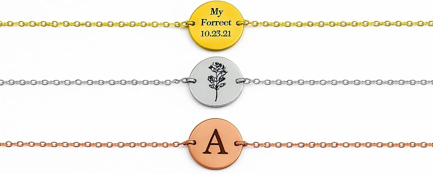 Orlise Personalized Disc Chain Bracelet, Available in Gold, Silver, Rose Gold, Custom Engraving