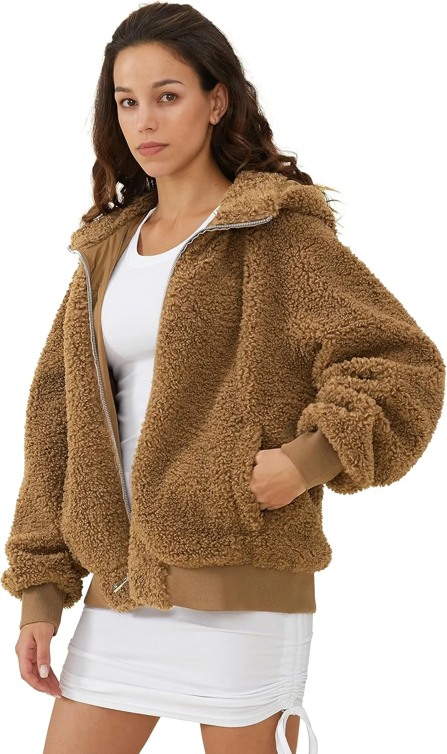 Orolay Women's Sherpa Fleece Jacket Oversized Full-Zip Hoodie Outwear Coat
