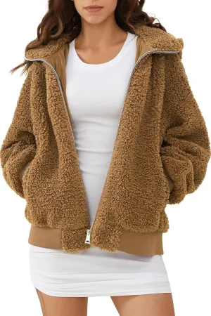 Orolay Women's Sherpa Fleece Jacket Oversized Full-Zip Hoodie Outwear Coat
