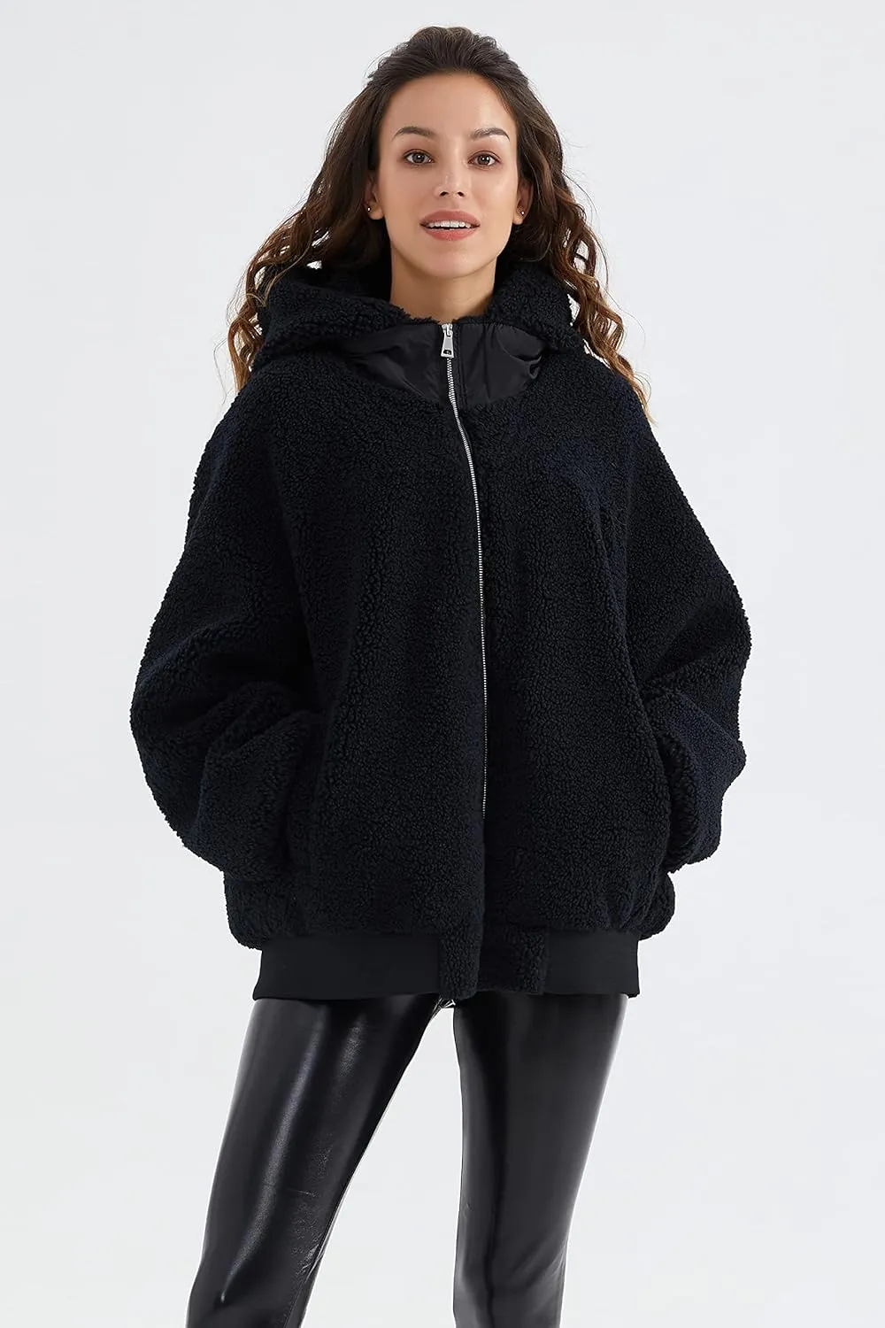 Orolay Women's Sherpa Fleece Jacket Oversized Full-Zip Hoodie Outwear Coat