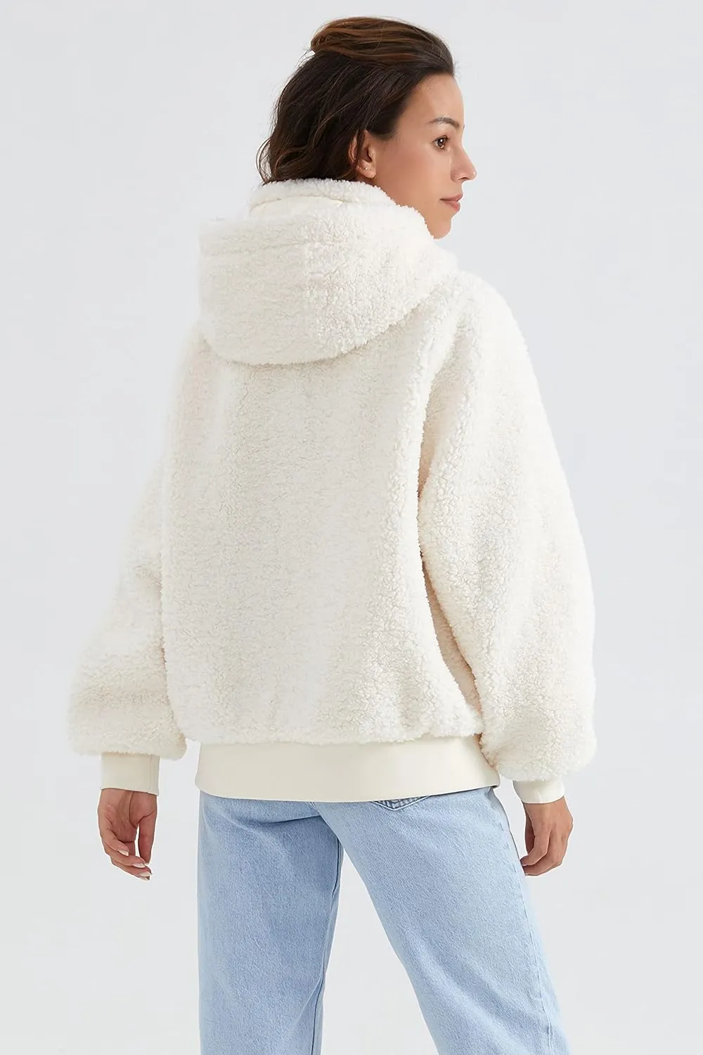 Orolay Women's Sherpa Fleece Jacket Oversized Full-Zip Hoodie Outwear Coat