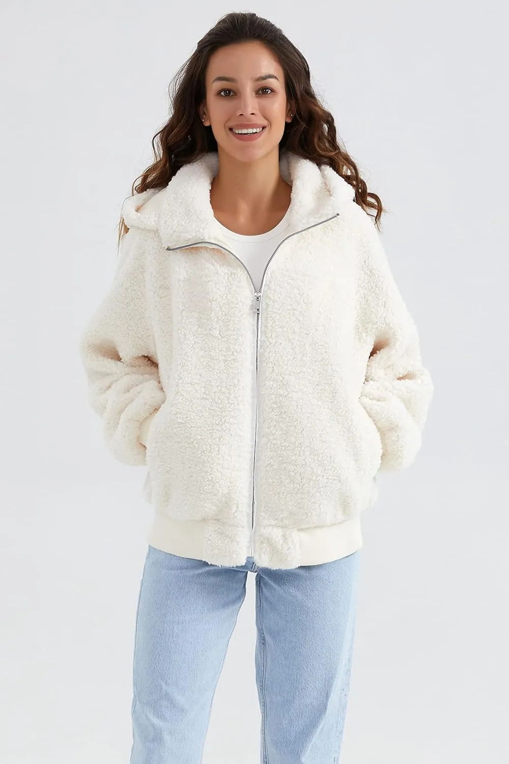 Orolay Women's Sherpa Fleece Jacket Oversized Full-Zip Hoodie Outwear Coat