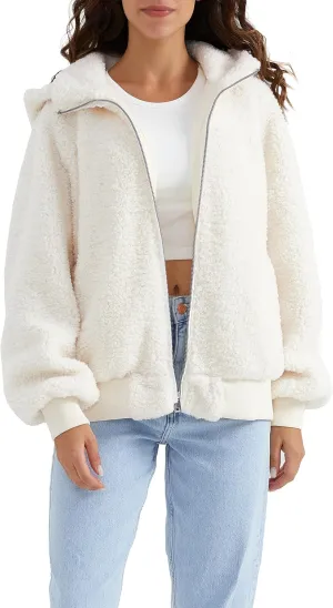 Orolay Women's Sherpa Fleece Jacket Oversized Full-Zip Hoodie Outwear Coat