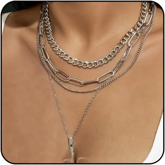 Otxas Layered Gold Necklaces for Women Dainty Round Pendant Necklace for Women Stacked Paperclip Chain Necklace for Women Trendy Gold Jewelry Set for Women