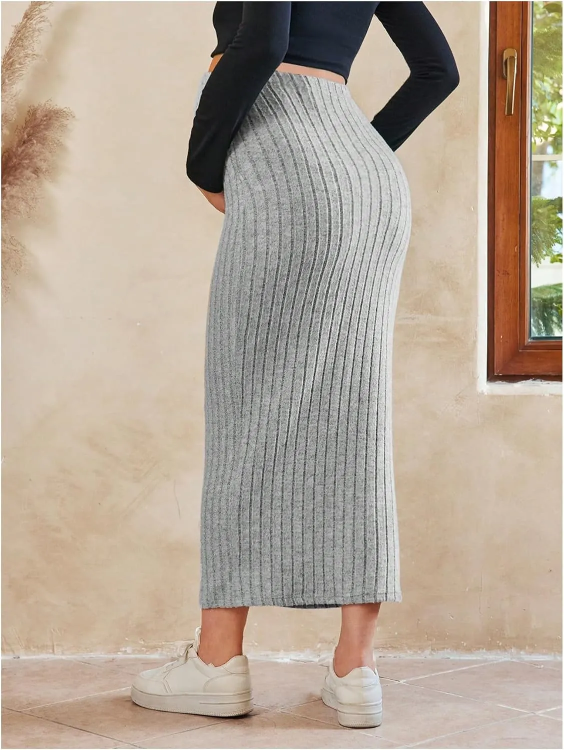 OYOANGLE Women's Maternity High Waist Long Maxi Skirt Casual Solid Adjustable Skirts