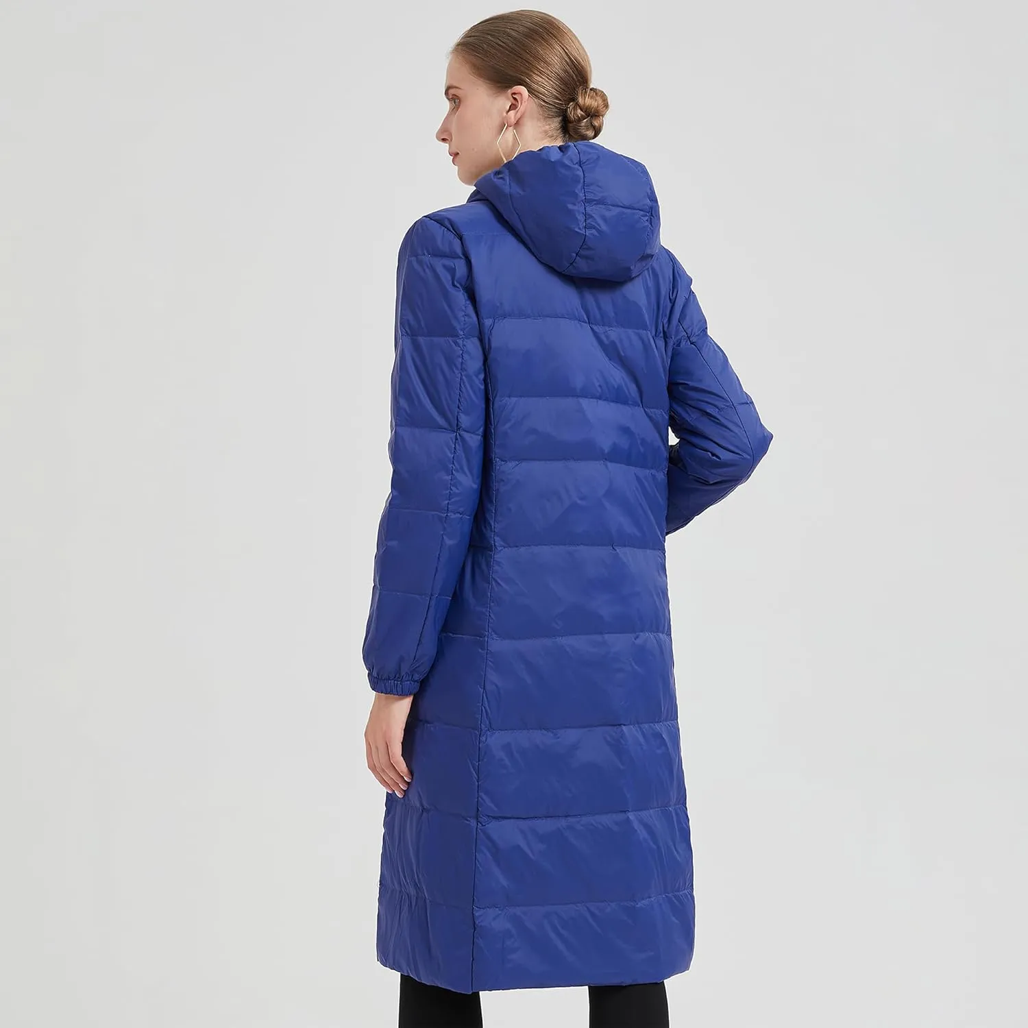 Packable Lightweight Long Down Jacket for Women Thin Warm Hooded Travel Down Coat(Available in Plus Size)