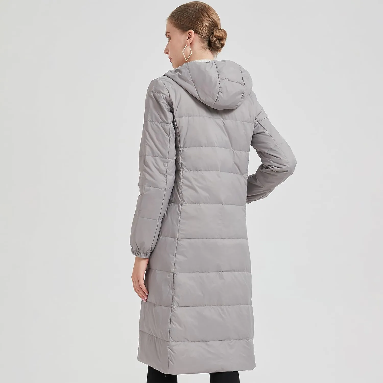 Packable Lightweight Long Down Jacket for Women Thin Warm Hooded Travel Down Coat(Available in Plus Size)
