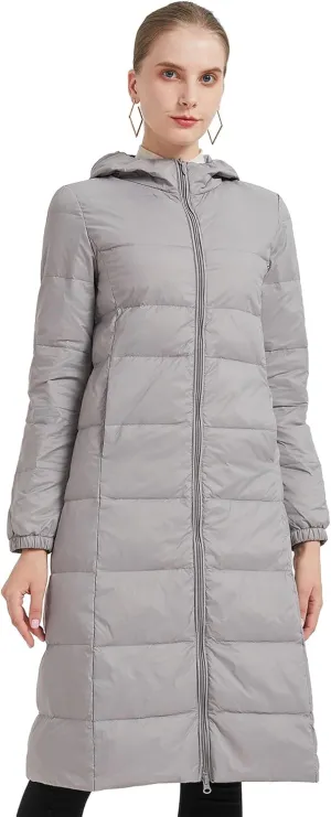 Packable Lightweight Long Down Jacket for Women Thin Warm Hooded Travel Down Coat(Available in Plus Size)