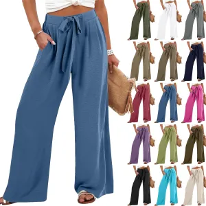 Palazzo Pants for Women Casual Tie High Waist Baggy Flowy Pants Beach Boho Business Dressy Lounge Slacks with Pockets