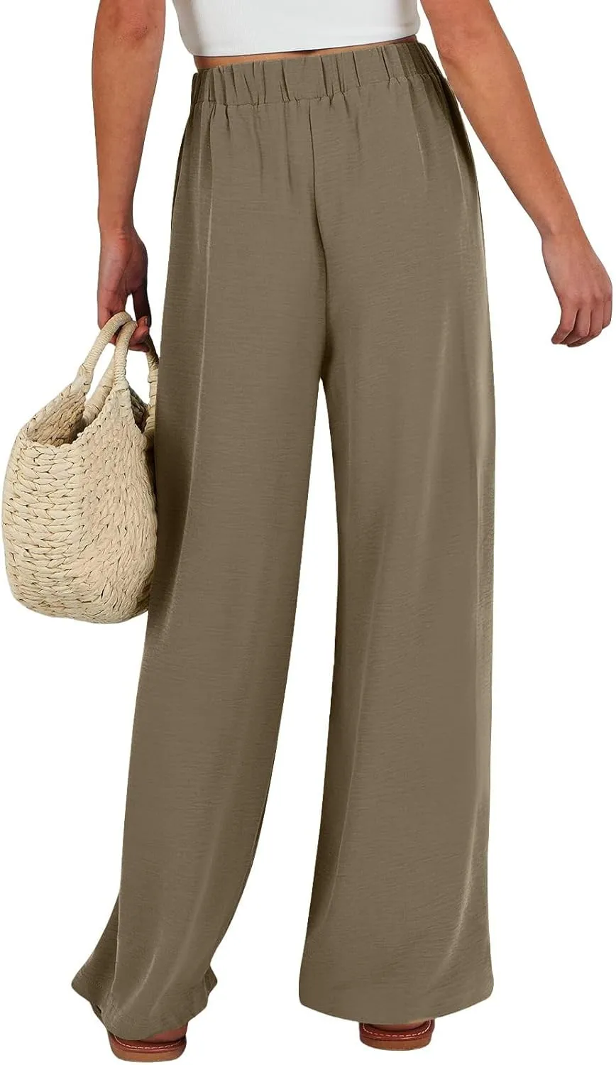 Palazzo Pants for Women Casual Tie High Waist Baggy Flowy Pants Beach Boho Business Dressy Lounge Slacks with Pockets