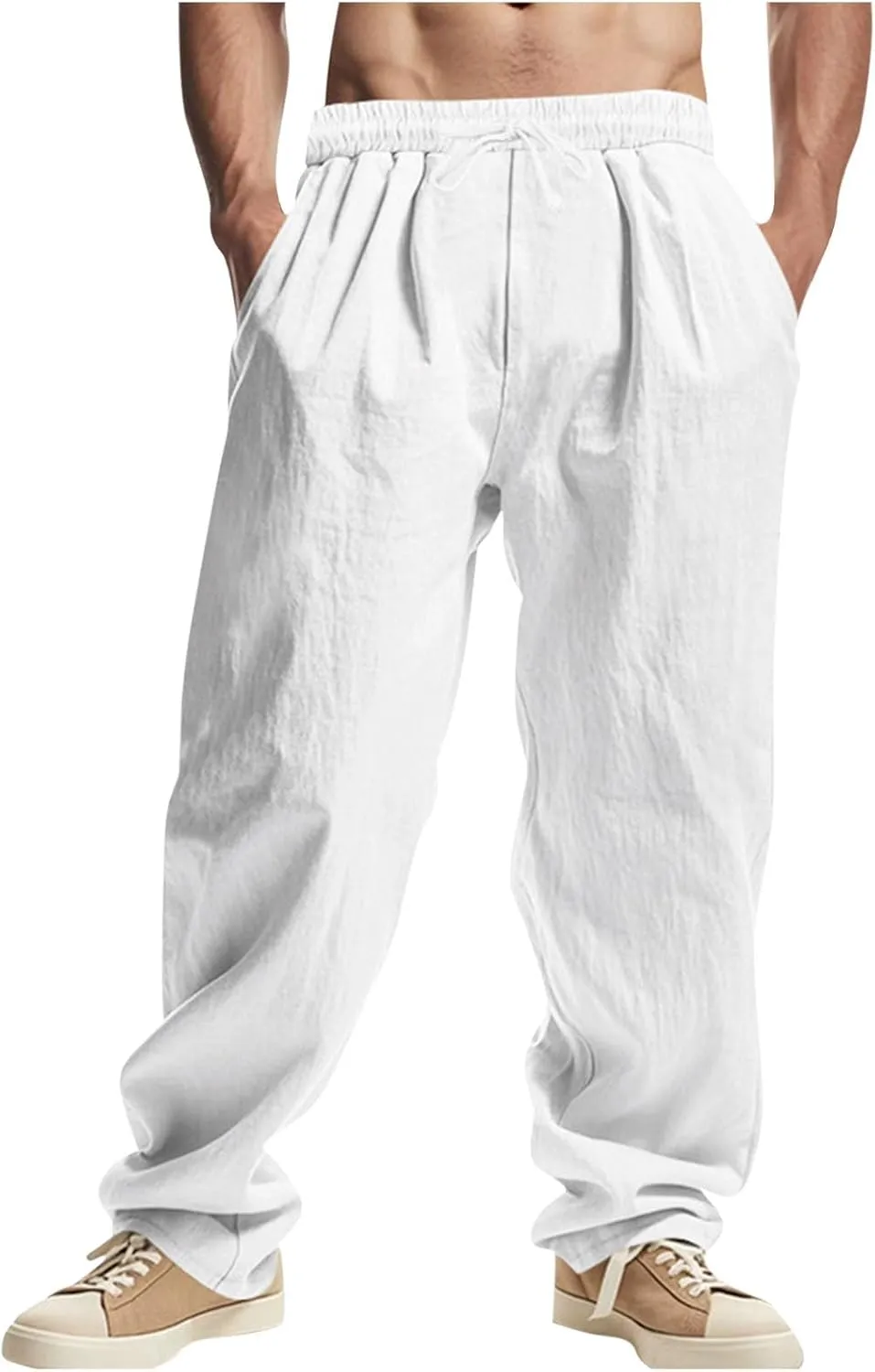 Pants Men Dress Basic Summer Loose Drawstring Elastic Waist Trousers Casual Fashion Lightweight Workout Linen Clothes