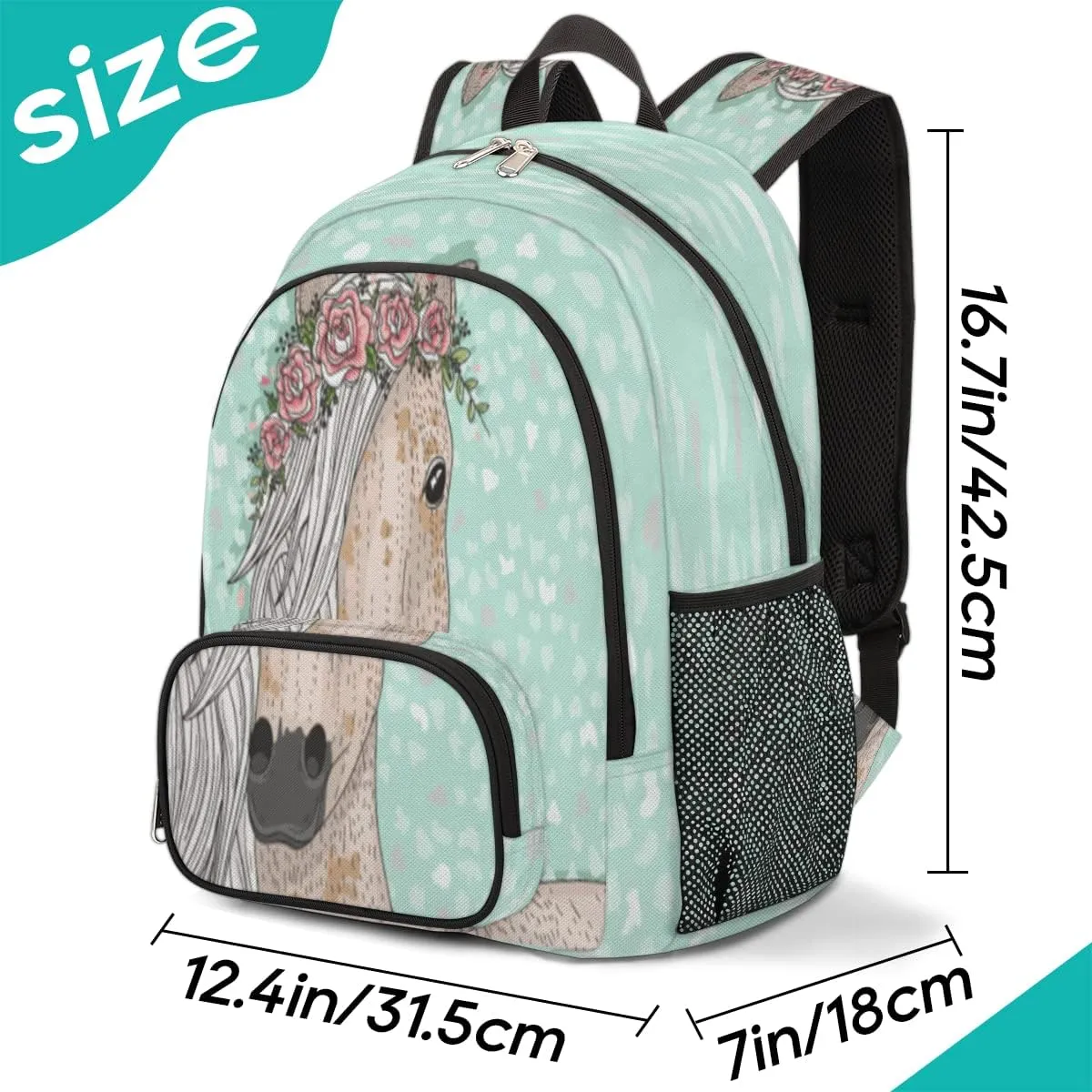 Pardick Horse Flower School Backpacks for Girls Boys Teens Students - Stylish College Schoolbag Book Bag - Water Resistant Travel Backpacks for Women Men