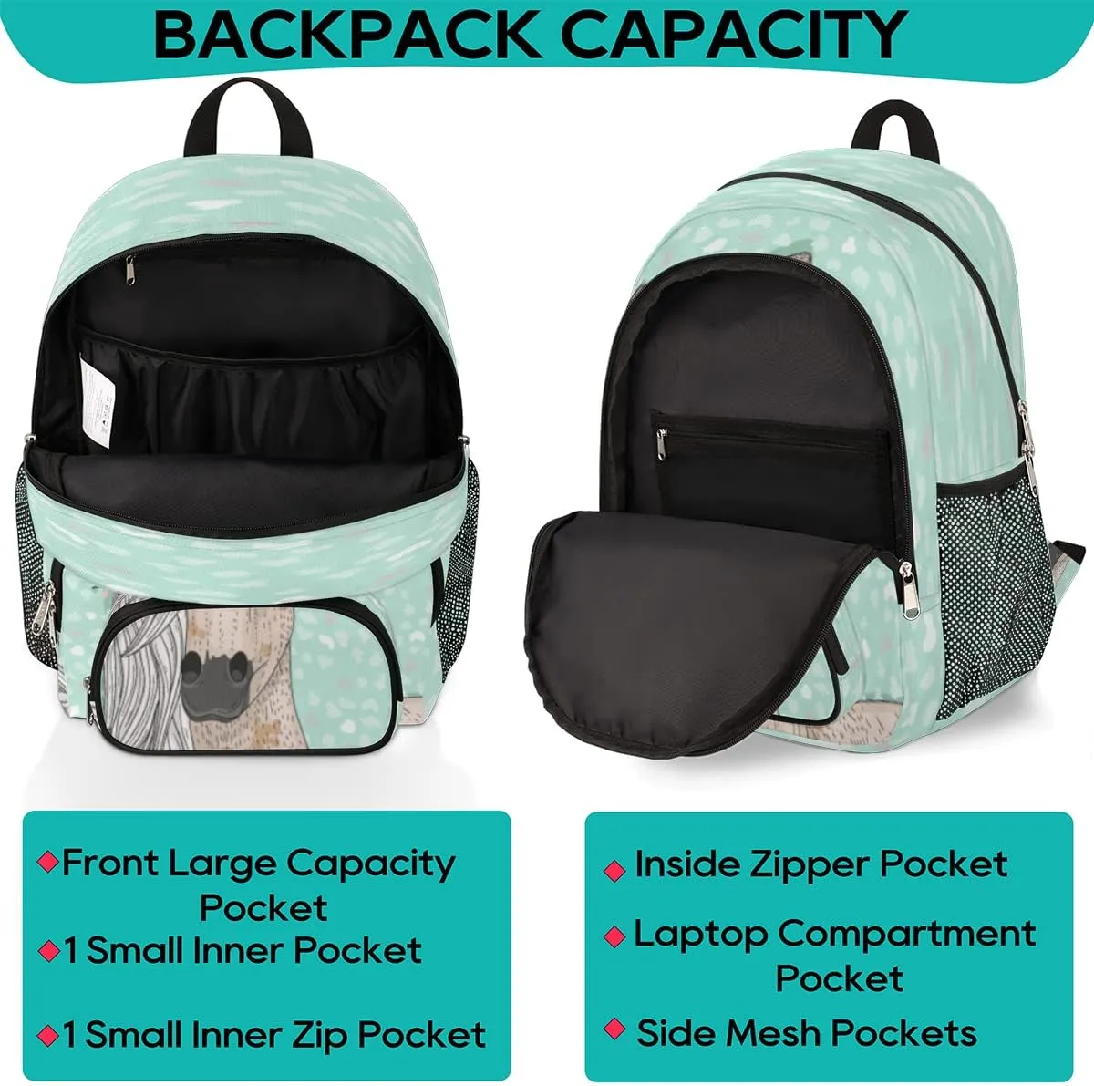 Pardick Horse Flower School Backpacks for Girls Boys Teens Students - Stylish College Schoolbag Book Bag - Water Resistant Travel Backpacks for Women Men