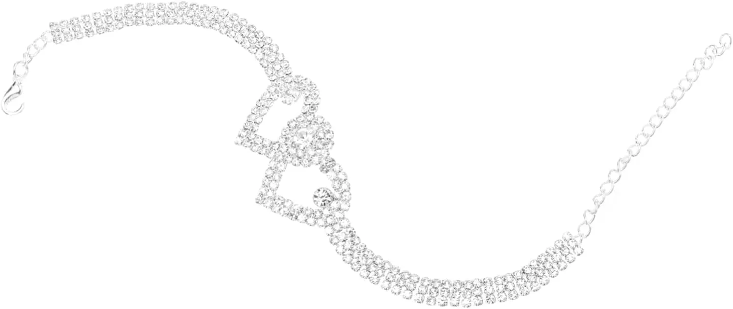PartyKindom Sparkling Heart Charm Anklet Beach Jewelry Adjustable Crystal Heart Foot Chain for Stylish Women