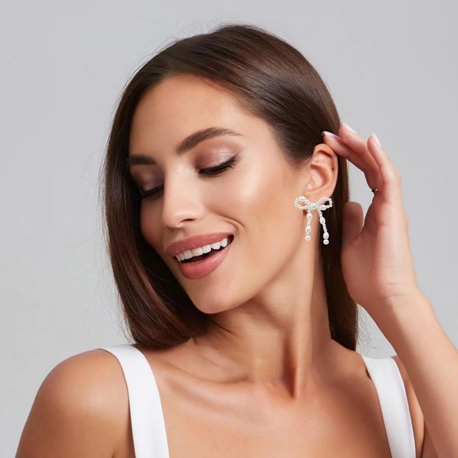 Pearl Bow Earrings for Women Elegant Bow Pearl Earrings Trendy Pearl Bow Knot Stud Earrings Pearl and Bow Earrings White Bow Earrings Wedding Party Prom Earrings Trendy Jewelry Gifts for Her