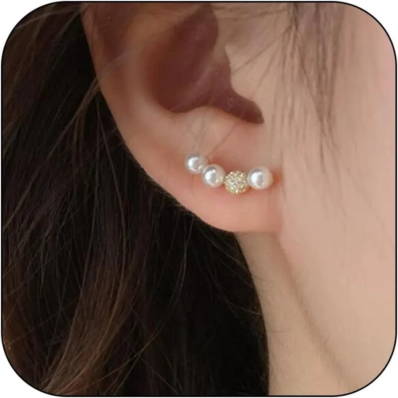 Pearl Climber Earrings for Women Small Pearl Stud Earrings White Pearl Ear Crawler Earrings Dainty Pearl Jewelry for Bride Wedding Gifts