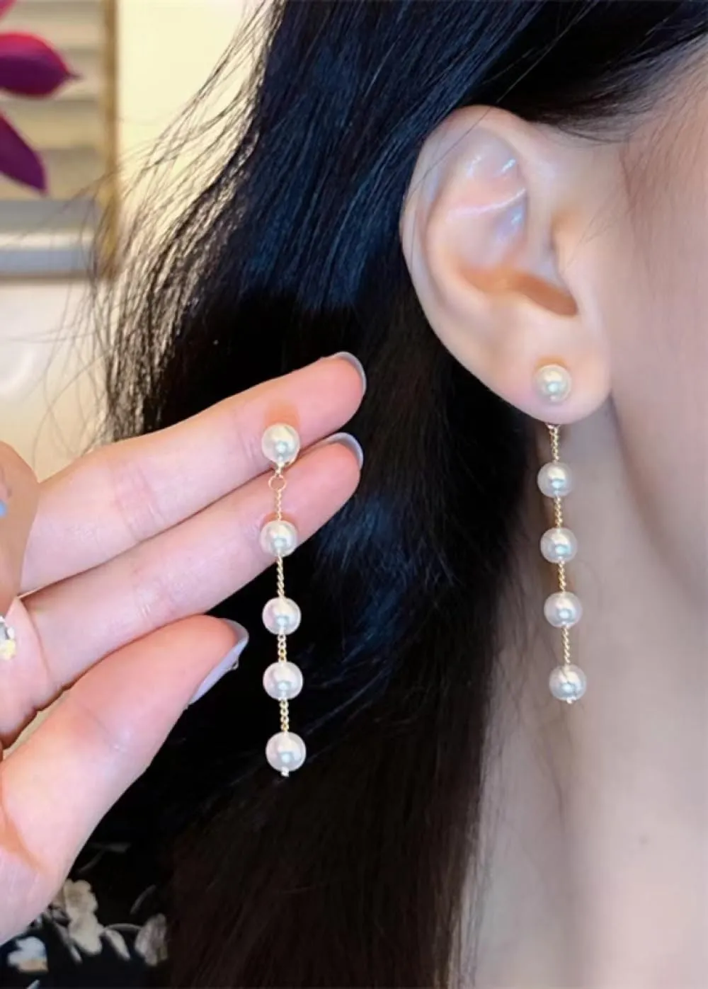 Pearl Earrings for Women, 14K Gold Plated/ S925 Pearl Hoops Dangle Earrings Bride Earring