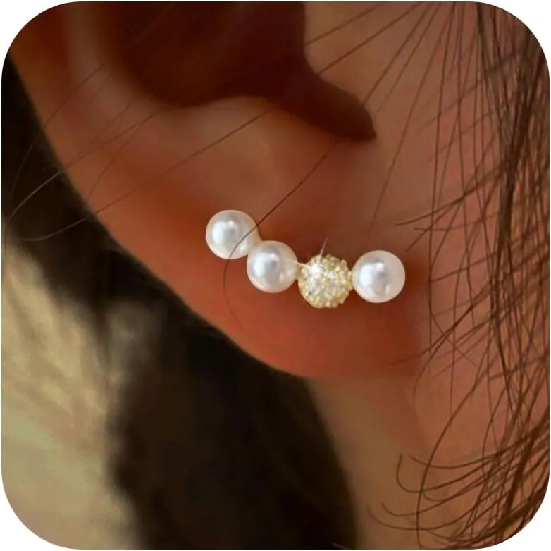 Pearl Earrings for Women Trendy Pearl Stud Earrings Wedding Bride Earrings Ear Climbers Earrings Jewelry Gifts