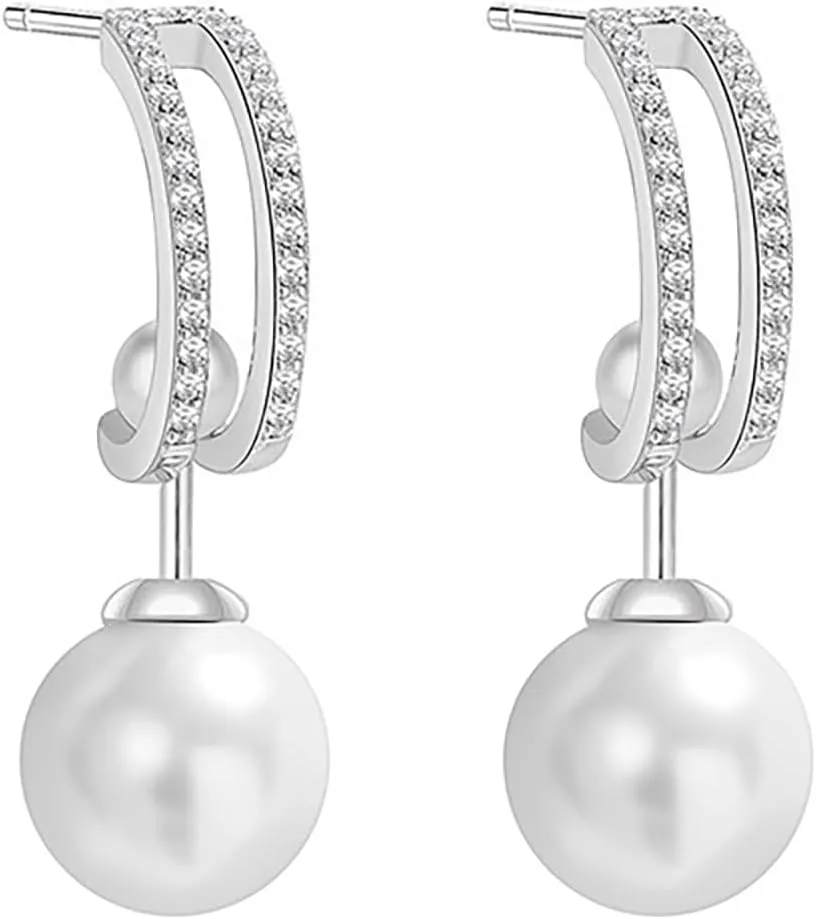 Pearl Earrings for Women,White Gold/Yellow Gold Plated Pearl Dangle Stud Earrings Jewelry Gifts for Women