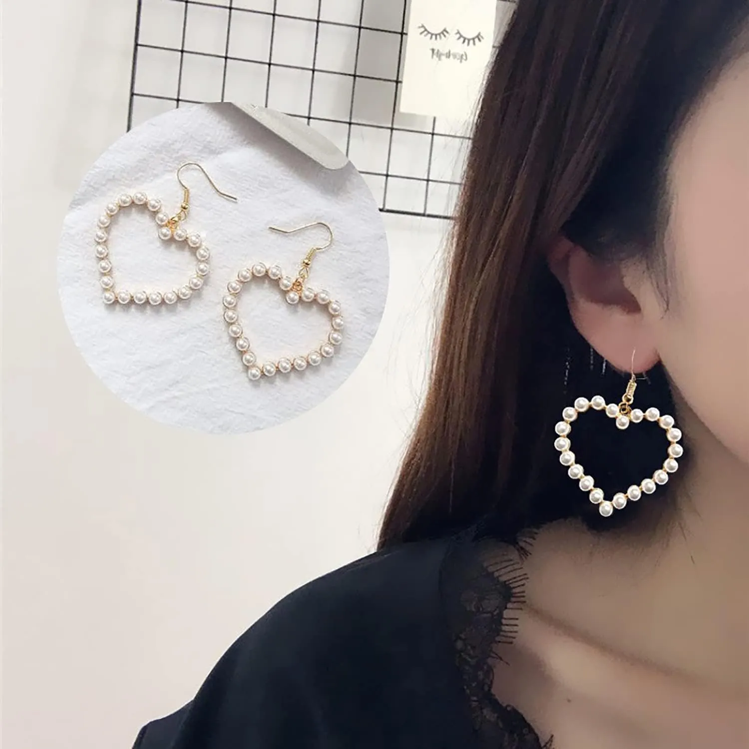 Pearl Heart Earrings for Women Vintage Pearl Love Heart Earrings 14K Gold Pearl Heart Dangle Earrings Wedding Jewelry for Women