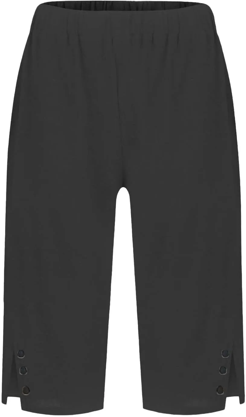 Pedal Pushers for Women Casual High Waisted Wide Leg Linen Bermuda Shorts Loose Fit Beach Capri Pants with Pockets