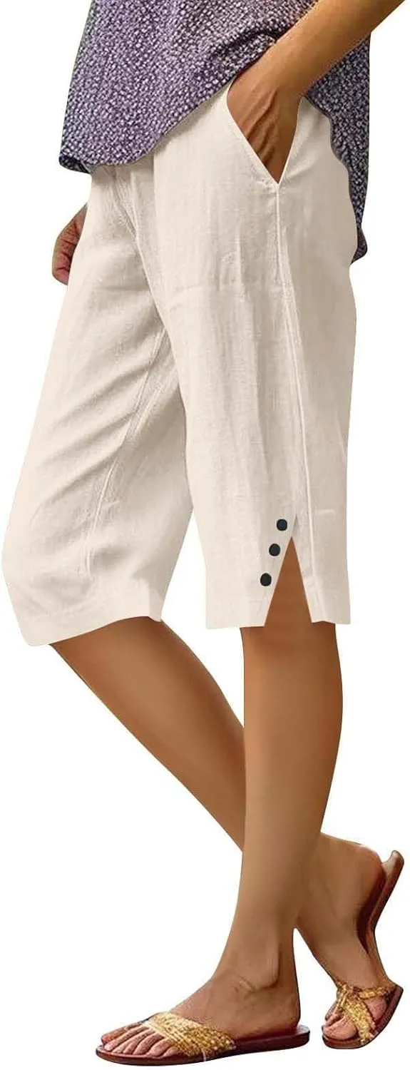 Pedal Pushers for Women Lightweight and Thin Summer Bermuda Shorts Baggy Casual Summer Capri Shorts with Pockets
