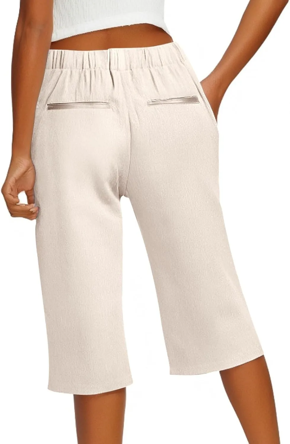 Pedal Pushers for Women Lightweight and Thin Summer Bermuda Shorts Baggy Casual Summer Capri Shorts with Pockets