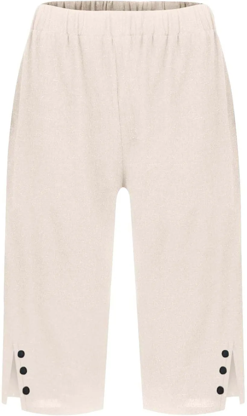 Pedal Pushers for Women Lightweight and Thin Summer Bermuda Shorts Baggy Casual Summer Capri Shorts with Pockets