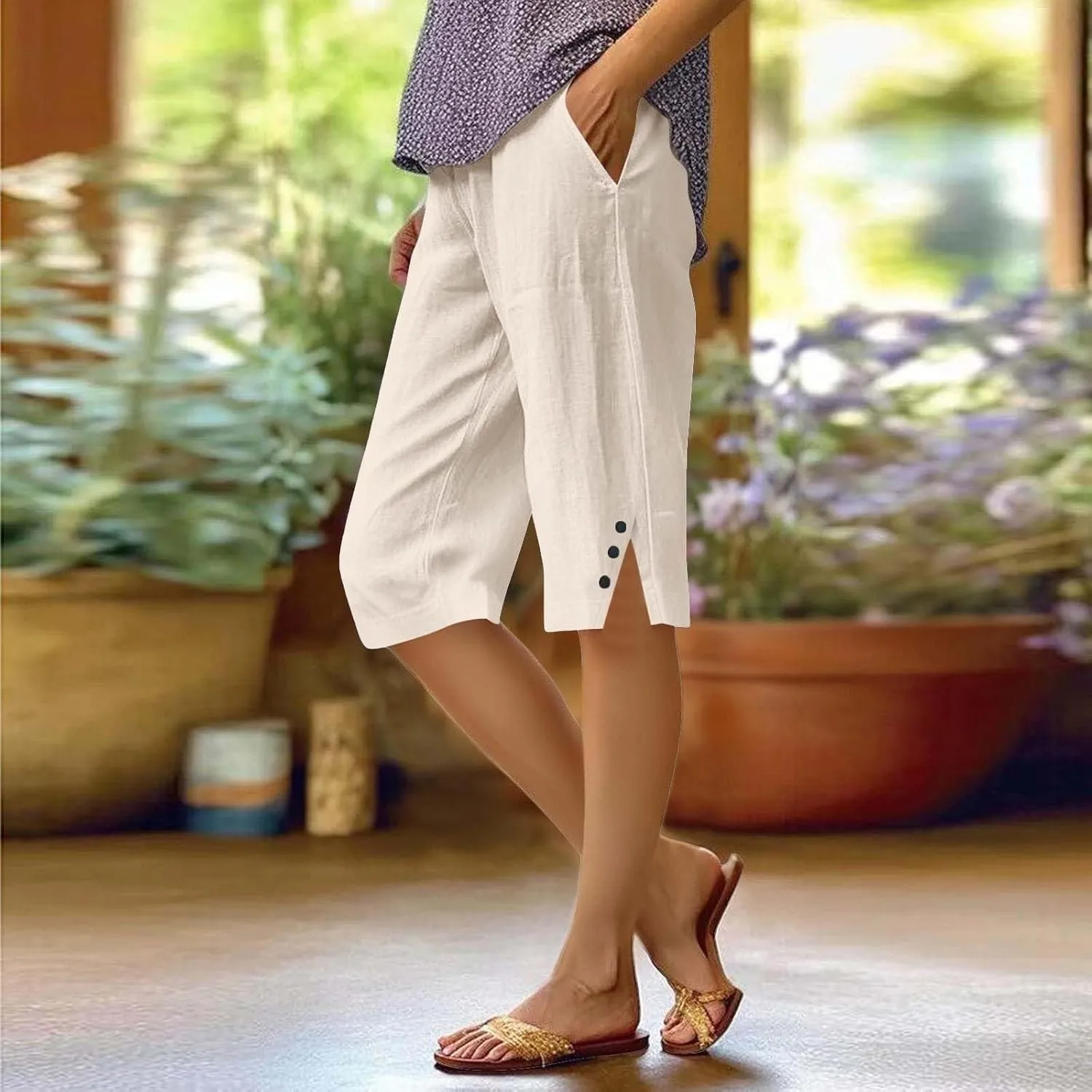 Pedal Pushers for Women Lightweight and Thin Summer Bermuda Shorts Baggy Casual Summer Capri Shorts with Pockets