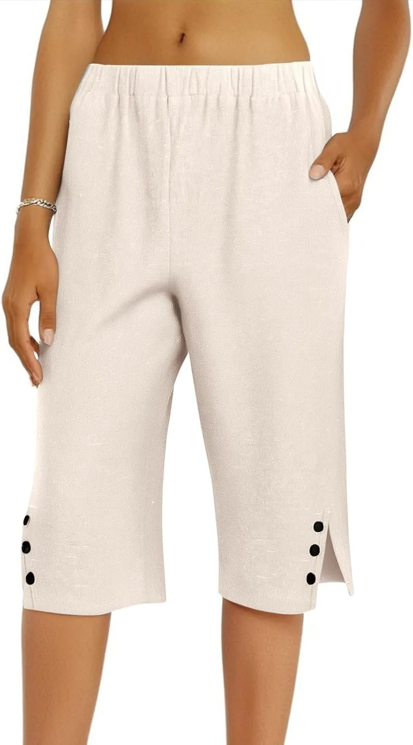 Pedal Pushers for Women Lightweight and Thin Summer Bermuda Shorts Baggy Casual Summer Capri Shorts with Pockets