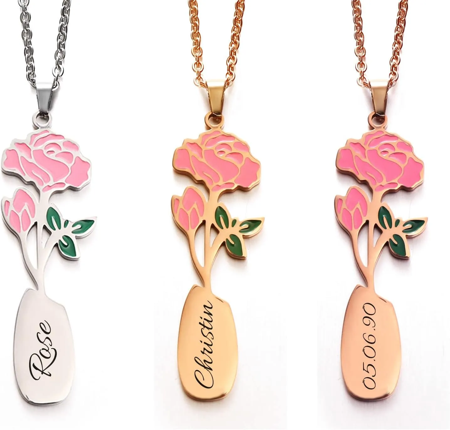 Personalized Birth Flower Necklace for Women with Name Custom 18K Gold Plated Birth Month Flower Name Pendant Dainty Flower Nameplate Necklace Customized Jewelry Birthday Mothers Day Gift for Mom