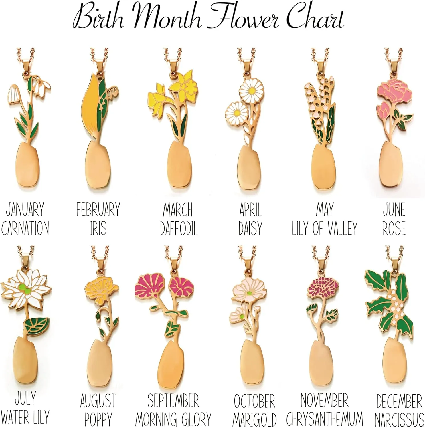 Personalized Birth Flower Necklace for Women with Name Custom 18K Gold Plated Birth Month Flower Name Pendant Dainty Flower Nameplate Necklace Customized Jewelry Birthday Mothers Day Gift for Mom