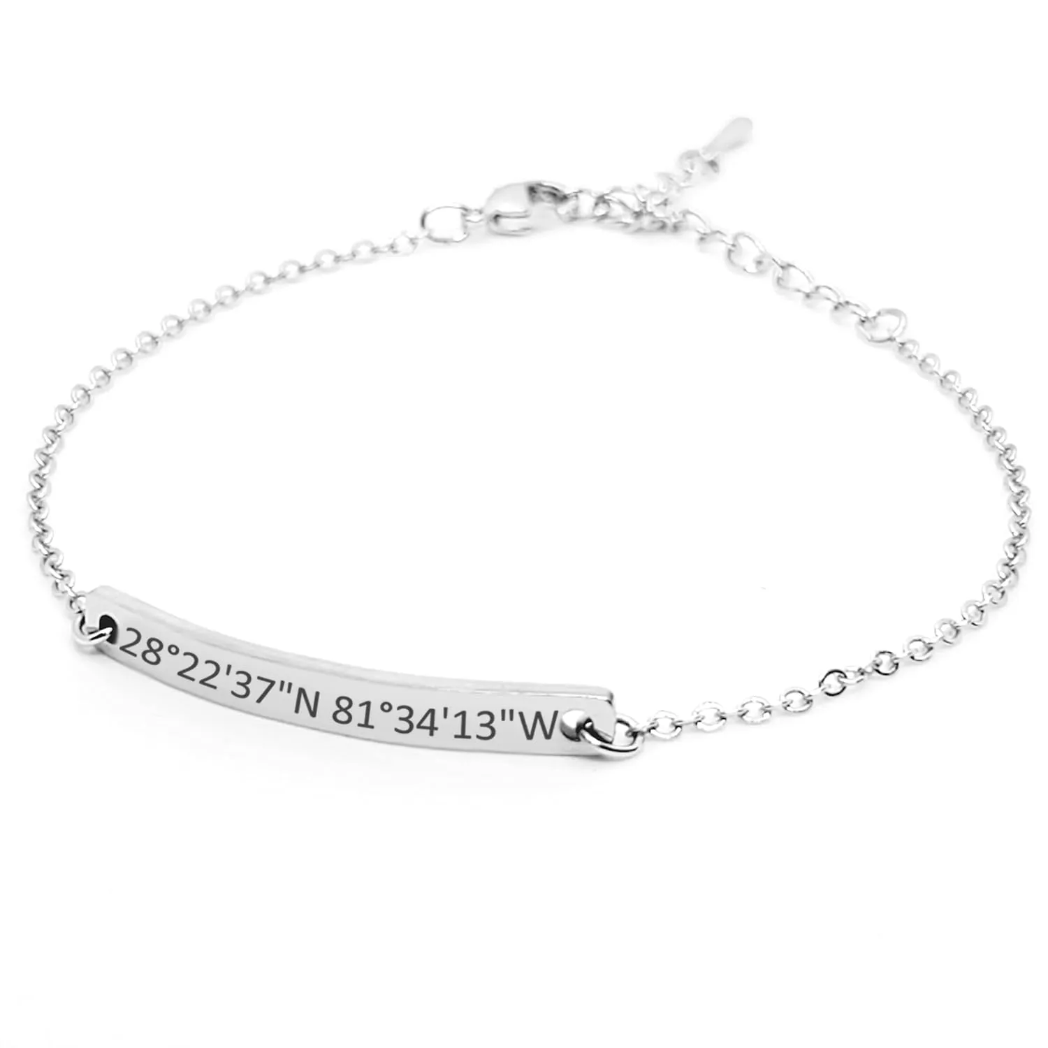 Personalized Coordinates Bar Bracelet Custom Engraved Dainty Jewelry for Her in Gold Rose Gold White Gold Ideal for Friendship Graduation Bridesmaid Gift For Mothers Day Bridesmaid & Anniversary
