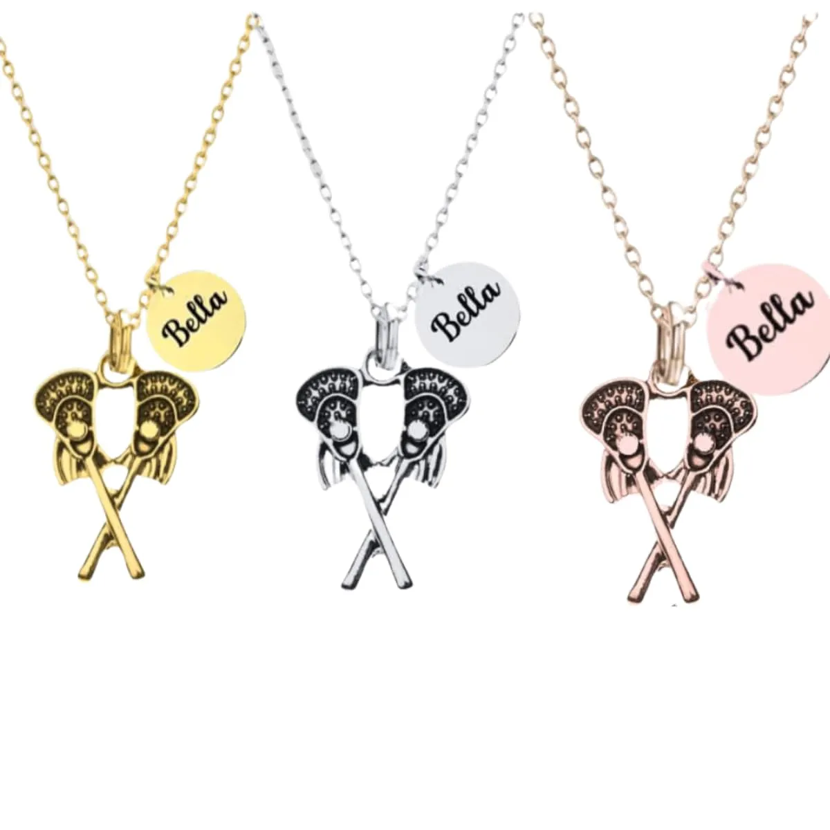 Personalized Girls Lacrosse Necklace with Engraved Name or Jersey Number Charm - Custom Lacrosse Jewelry Gift for Players, Teams, and Coaches