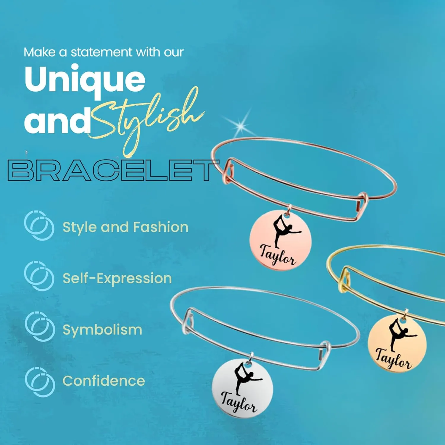 Personalized Gymnast Bracelet, Custom Engraved Pendant, Gymnast Gifts for Women and Teens
