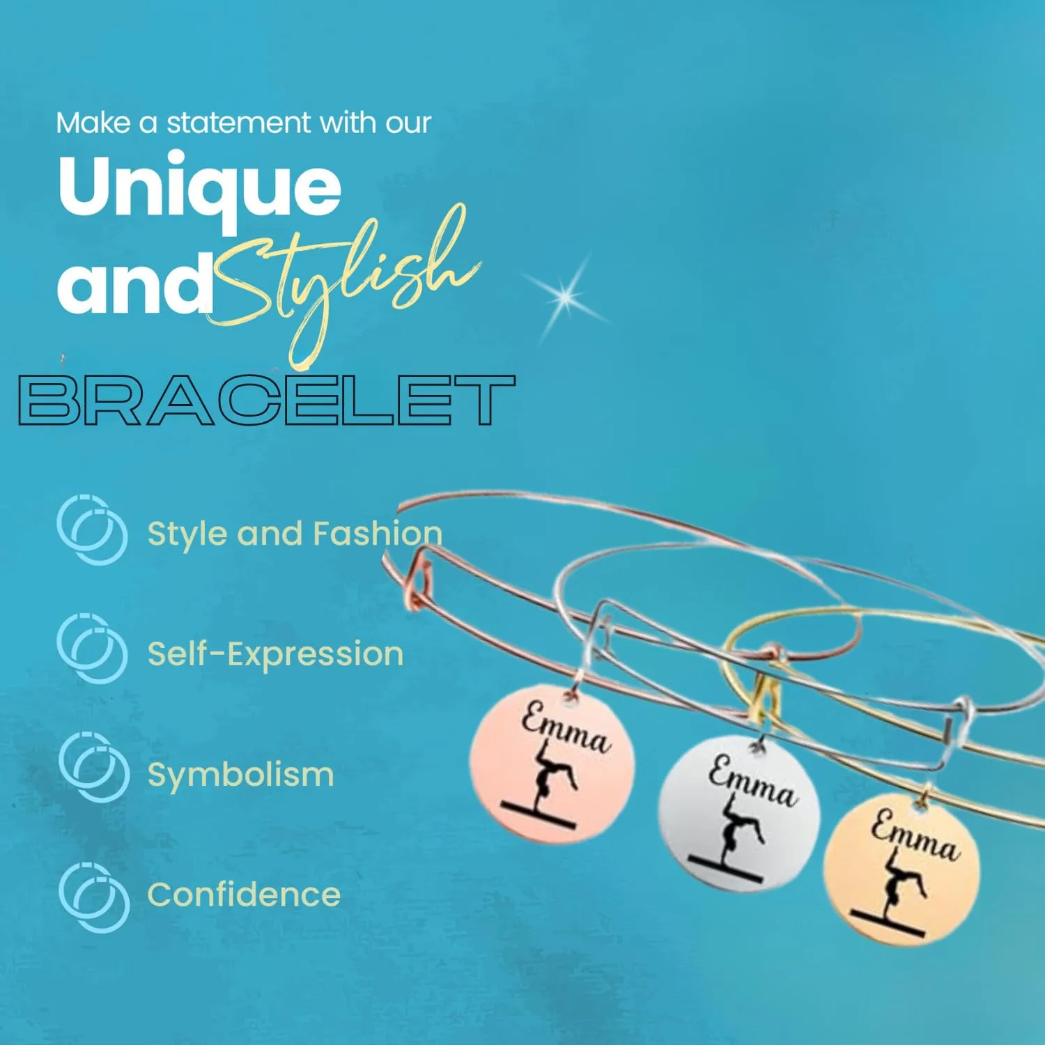 Personalized Gymnast Bracelet, Custom Engraved Pendant, Gymnast Gifts for Women and Teens