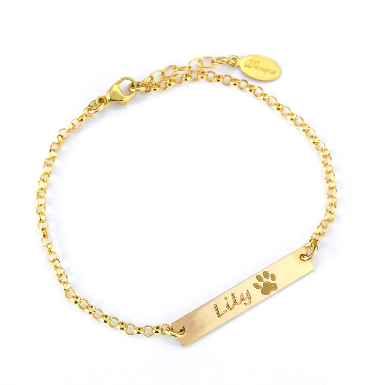 Personalized Pets Name Bar Bracelet with Paw Print, Dog Bracelet personalized, In Loving Memory of Dog or Cat or Animal Lover [530Br] (No Engraving) (Engraved)