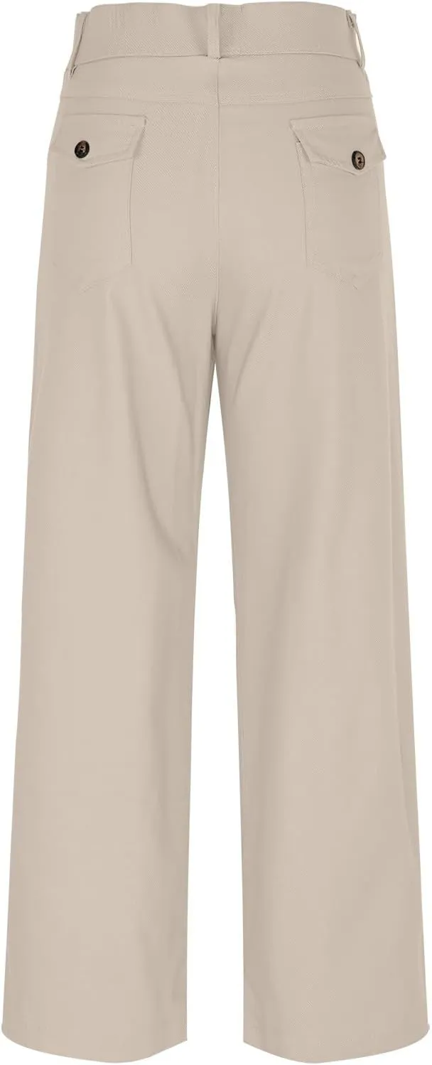Petite Denim Pants for Women High Waist 70s Vintage Wide Leg Capris Pants Summer Paperbag Work Cargo Twill Trousers