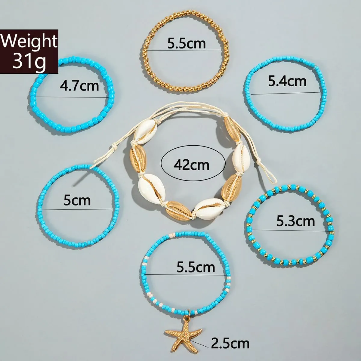 Pingyongchang Bohemian Stackable Shell Beaded Ankle Bracelets for Women Colorful Boho Multi-Layer Seashell Gold Starfish Adjustable Handmade Braid Bracelet Summer Beach Holiday Accessories Gifts